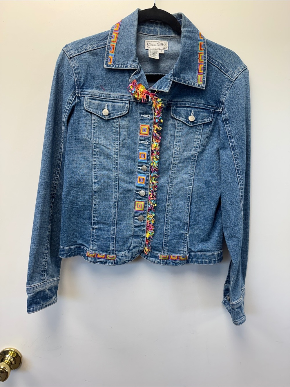 Embellished‎ Blue Denim Jacket with Colorful Trim